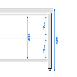Table de travail en inox PREMIUM - 1400x600mm - avec fond sans rebord	