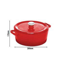 Cocotte en Fonte - 6,8L - Ø280mm - 170mm - Rouge - avec couvercle - Compatible induction
