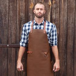 KARLOWSKY | Leather Bib Apron – Toffee - 100% Cowhide - Adjustable Neck - Barista & Chef
