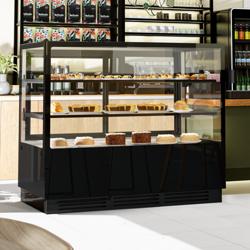 Vitrina pastelera refrigerada Mostrador para tartas - 580 litros - 1500x720x1200mm - doble cristal - con 2 estantes de cristal - 2 puertas correderas traseras - Negro