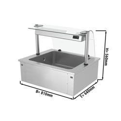 Vasca da incasso per ghiaccio - 810mm - 2x GN 1/1 - 90L - con parafiato in vetro