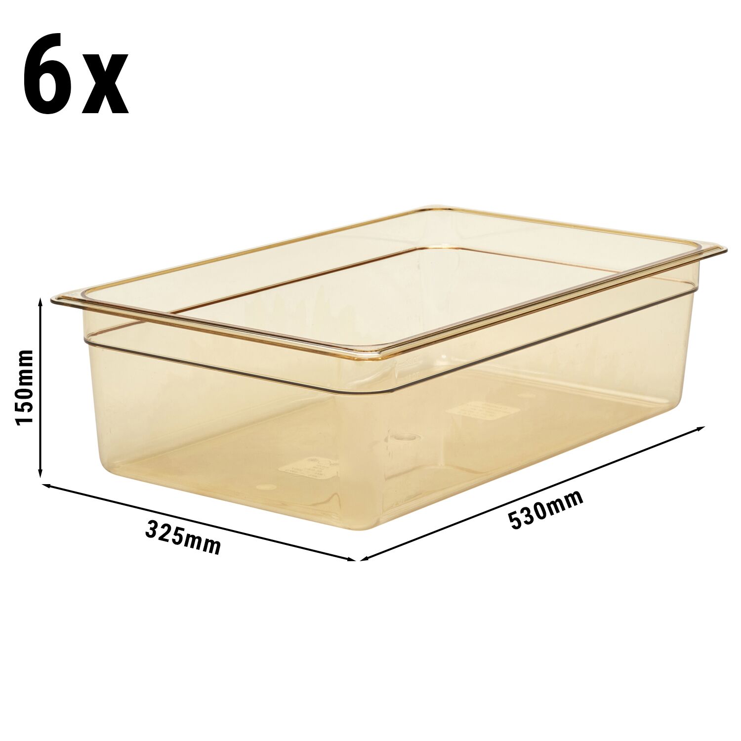 (6 pièces) CAMBRO | H-PAN™ - Conteneur GN 1/1 résistant à la chaleur - Ambre - Hauteur : 150mm