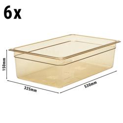 (6 pieces) CAMBRO | H-PAN™ Heat-Resistant  Gastronorm Container - 1/1 - Amber – 150 mm 