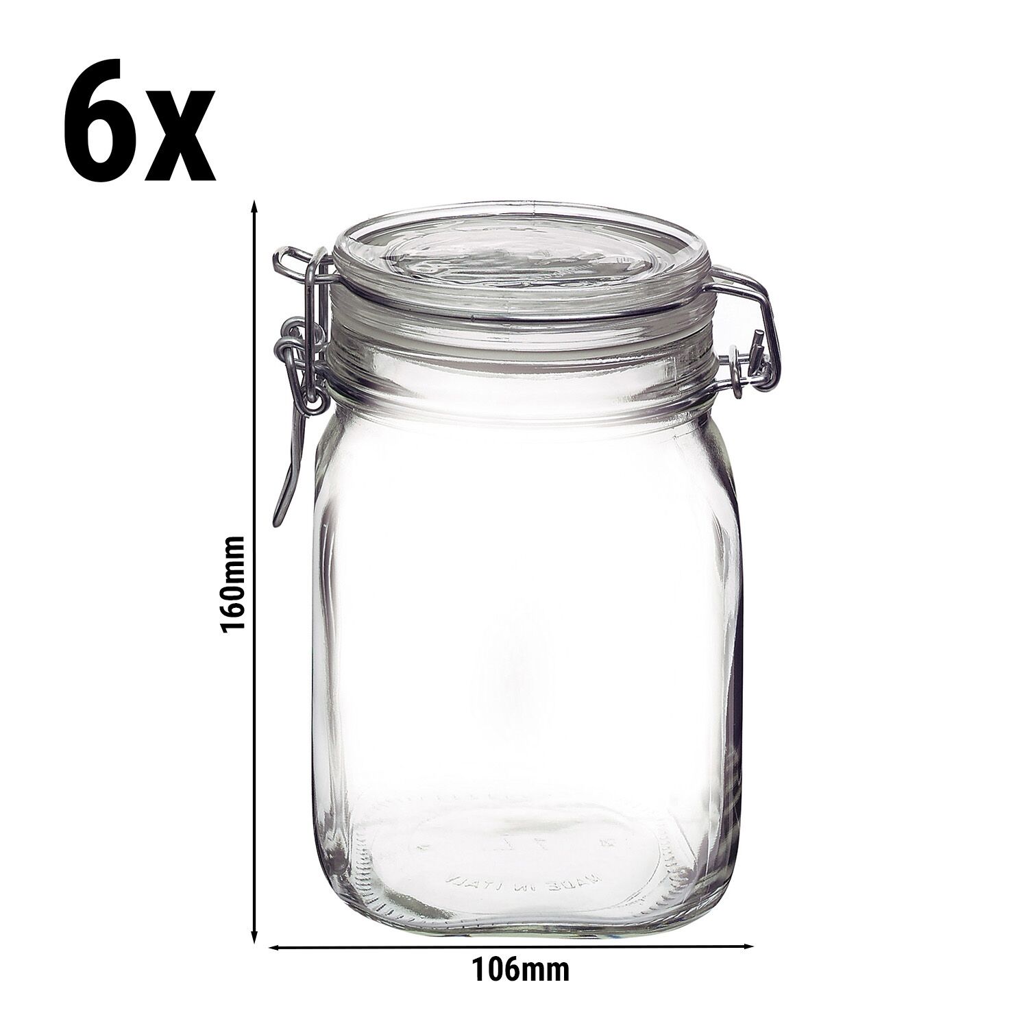 (6 pcs) Bocal hermétique Bormioli Rocco - DUBLIN - 1L - fermeture à étrier