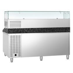 Rashladni pult za pripremu pizze PREMIUM - 2000x800 mm - sa 2 vrata & 7 ladica - uklj. Rashladna nadograđena vitrina - 9x GN 1/3