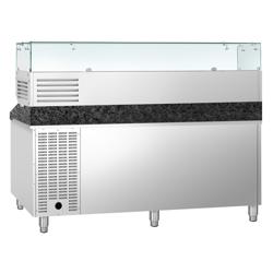 Pizzawerkbank PREMIUM - 2025x800mm - met granieten werkblad - met 2 deuren & 7 laden - incl. glasvitrine - 10x GN 1/4