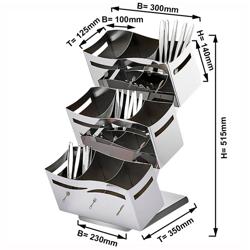 Range-couverts - 230x350mm - Hauteur: 515mm - acier inoxydable - avec 3x 3 étagères - avec 9 compartiments