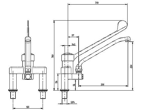 Mélangeur bi-trou 4000 - avec bec orientable & levier unique, raccord1/2", raccord3/4"
