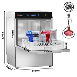 Mașină de spălat vase SHISHA - 4,9 kW - cu scurgere, pompă de detergent și detartraj (perete dublu)