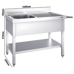 Vaskeborde med underhylde 1,6 m - 1 vask på venstre L 50 x W 40 x D 25 cm
