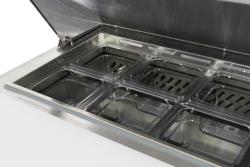 Saladette réfrigérée PREMIUM - 1555mm - 2 portes - avec découpe pour 16x GN 1/6 & Couvercle inox - incl. 16x conteneurs GN 1/6