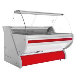 Banco gastronomia professionale / Banco Macelleria  - 1725x1150mm - Statica - 340 L - Vetro curvo - Colore Rosso - piano di lavoro in granito