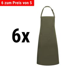 (6 pieces) KARLOWSKY | Basic Chef Bib Apron with Pocket – Moss Green - 750×900 mm - 2-Section Pocket
