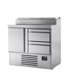 Table réfrigérée de préparation Mini - 978 x 700 mm - avec 1 porte et 2 tiroirs - avec superstructure en inox 5 x GN 1/4