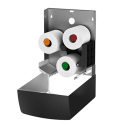 AIR-WOLF | Duplex-Çift taraflı kağıt rulo havlu dispenseri - 3 ev tipi rulo veya 1 büyük rulo için - paslanmaz çelik - mat siyah