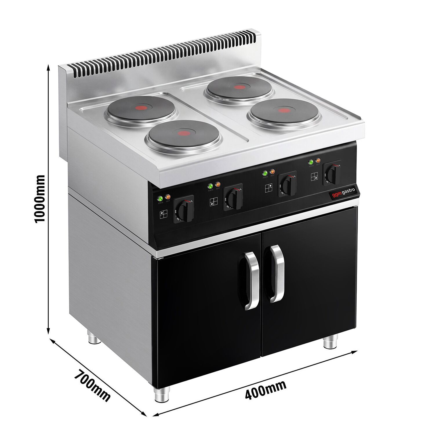 Fogão elétrico - 4 placas redondas (10,4 kW) incl. quadro de base | fogão | placa de fogão | placa gastronómica | fogão
