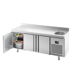 Холодильный стол для пиццы Premium PLUS - 1960x600 мм - с 1 мойкой, 3 дверями и бортом