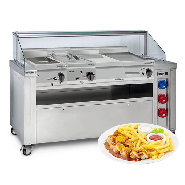 Mobiel kookstation - 1600x850mm - hoogte: 1170mm - incl. friteuse, bakplaat, bain-marie & neutraal element