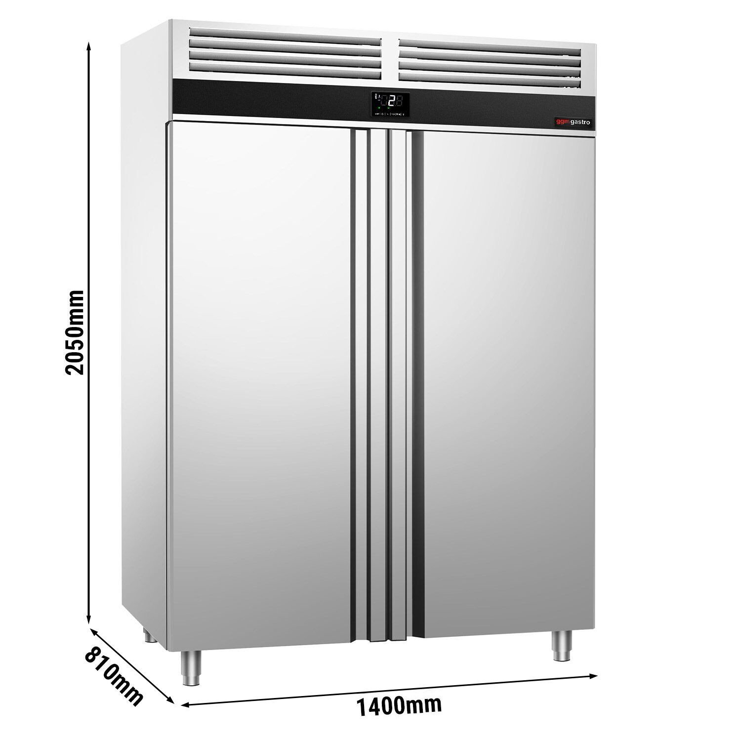 Armoire réfrigérée positive Inox AISI 304 PREMIUM - GN 2/1 - 1400 L - avec 2 portes & Glissières GN & 6 grilles