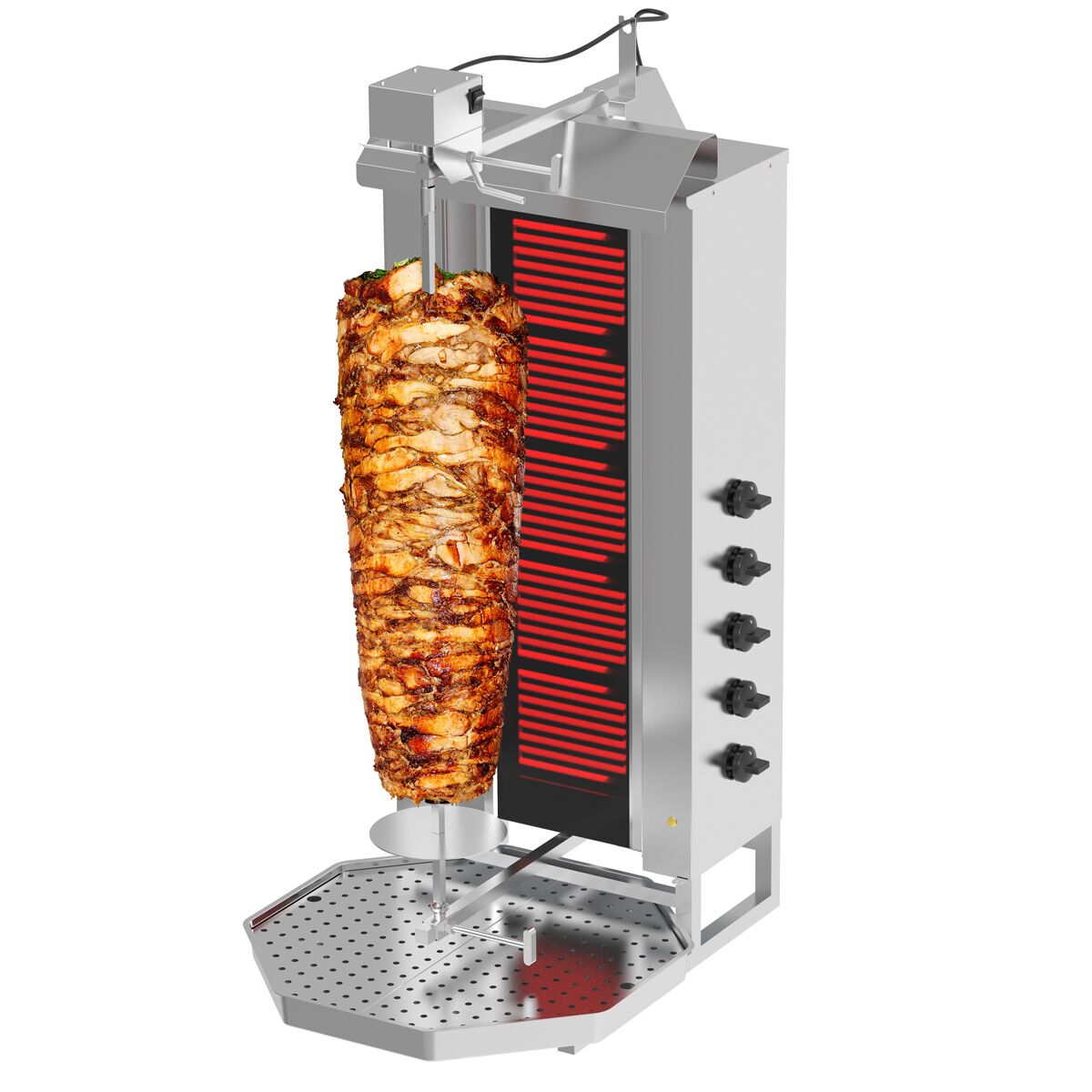 Electric Doner Kebab Grill (Shawarma/Gyros) - 5 Burner - up to 80kg - 9kW - incl. 2 double doors & drip tray