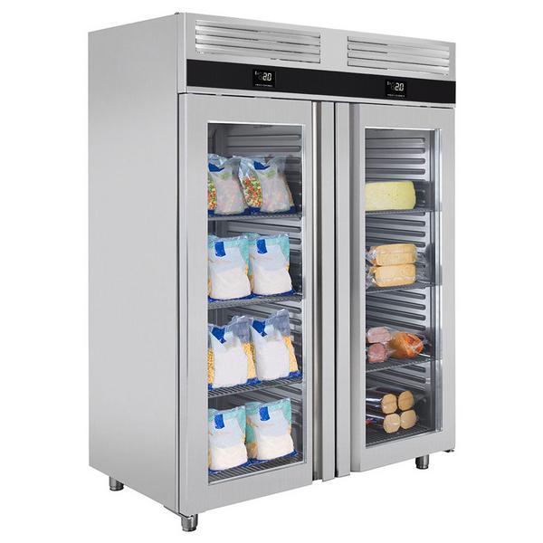 Koel-/vriescombinatie RVS PREMIUM - GN 2/1 - 1400mm - 1400liter - tot -25°C tot +8°C - met 2 deuren - geforceerde koeling, automatische ontdooiing & LED‑verlichting