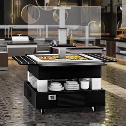 Buffet gekoeld DUBLIN - 1700mm - met gekoelde kuip & zwenkwielen - voor 4x GN 1/1 - zwart
