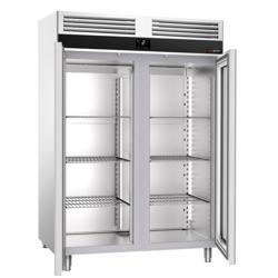 Koelkast RVS PREMIUM - GN 2/1 - 1400mm - 1400liter - tot +8°C - met 2 glasdeuren - geforceerde koeling, LED‑verlichting & legroosters