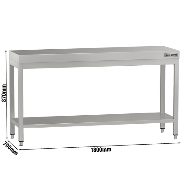 Paslanmaz çelik çalışma tezgahı ECO - 1800x700mm - alt raflı, sırtsız