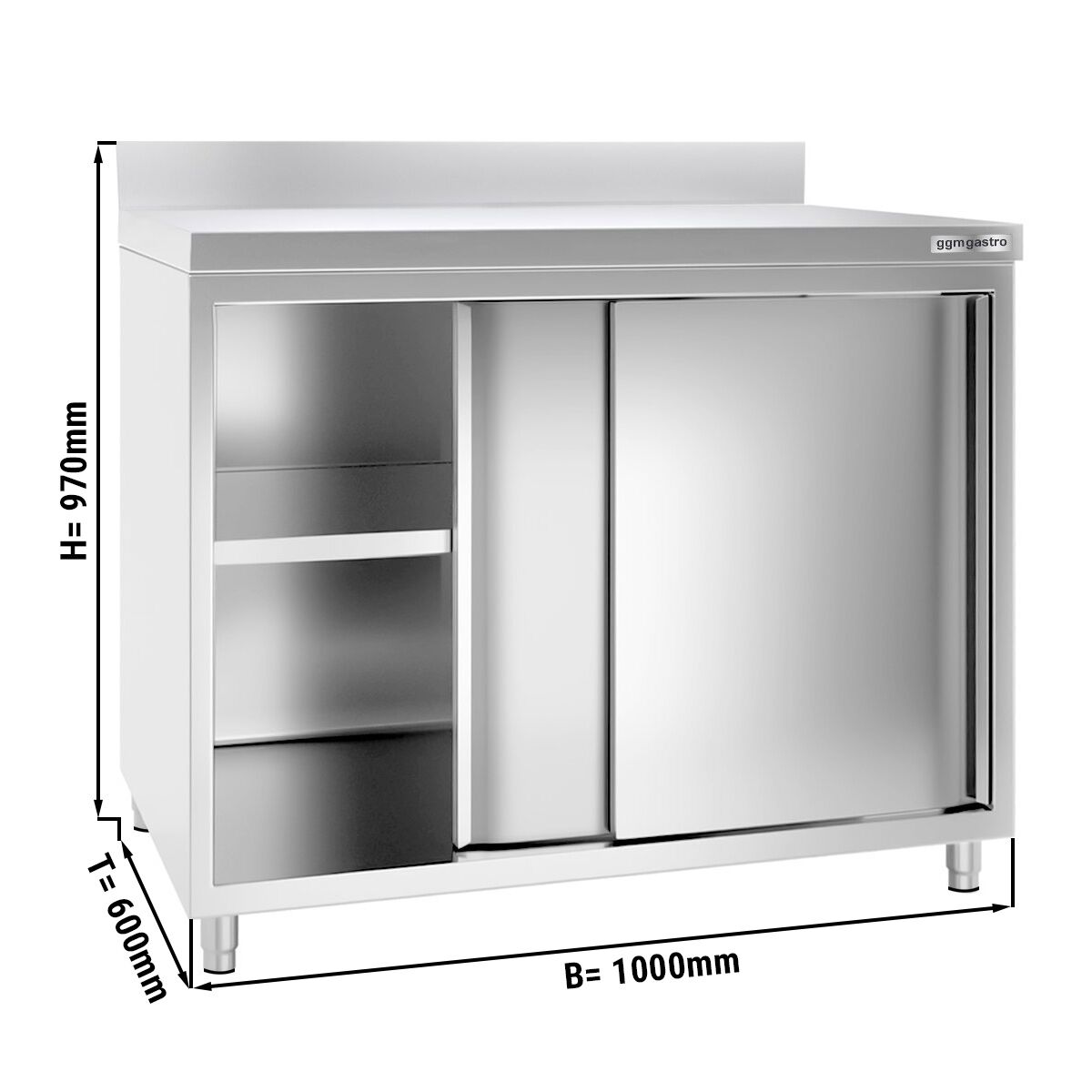 GGM Gastro Edelstahl Arbeitsschrank PREMIUM - 1000x600mm - mit Schiebetür & - Bild 7 von 9