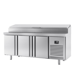 میز یخچالی آماده سازی - 1960*600 میلی متر - سه 11xGN 1/4  درب - ویترین پیوست استیل