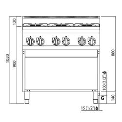 Fornello a gas - 28,5 kW - 6 fuochi