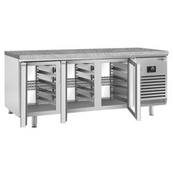 Table réfrigérée de boulangerie Premium PLUS - 2185x800 mm - avec portes vitrées des deux côtés & plan de travail en granit