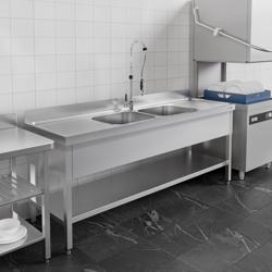 Plonge en inox PREMIUM - 2000x700mm - avec étagère basse - 2 bacs au centre