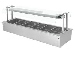 Встраиваемая Водяная  Баня  (Bain-marie)  2,1 м - 6x GN 1/1-  со Стеклянной Панелью для защиты от брызг