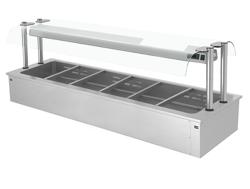 Bain-marie de încastrat - 2110 mm - 4,83 kW - 6x GN 1/1 - cu geam de protecție din sticlă