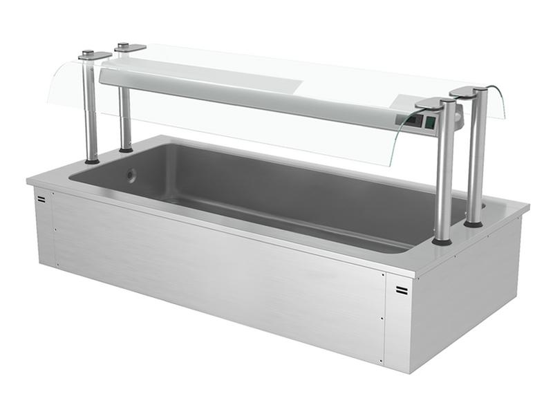 Inbouw ijsbak - 1785mm - 5x GN 1/1 - 200L - met glazen hoestscherm (tweezijdig) - crushed ice