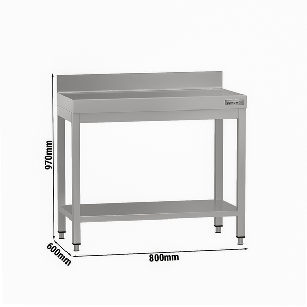 Mesa de trabajo de acero Inox.  ECO 0,8 m - con zócalo y estante inferior