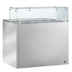 Saladette PREMIUM - 900mm - 2 deuren - met rechte glazen opzetvitrine voor 5x GN 1/6