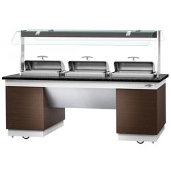 Buffet warmhoud DUBLIN - 2300mm - met 3 chafing dishes & zwenkwielen