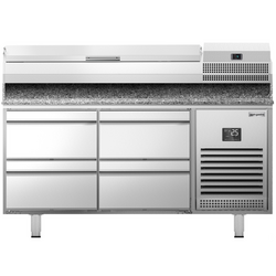 Холодильный стол для пиццы Premium PLUS - 1490x700 мм - с 4 выдвижными ящиками - вкл. холодильную витрину (надставку) - 6x GN 1/4