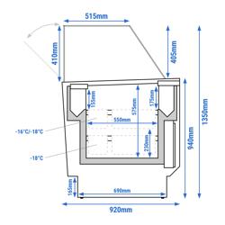 Ijsvitrine LIAM - 1310mm - Statisch - voor 10+10x 5 liter ijscontainers - Oranje