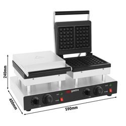 Wafelijzer - Dubbel - Handmatig - 4 kW - Vorm: 2 Brusselse wafels - Bakplaten met tefloncoating