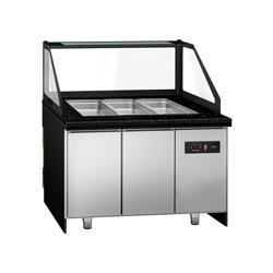 Commercial Saladette Prep Station TORONTO - Wood-Effect Front, Granite Top – 1250 mm – 2 Doors – 3×GN 1/1