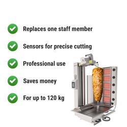 Gas Automatic Doner Kebab Grill - 5 Burner - up to 120kg - 13.3kW - Countertop - incl. 1 skewer & drip tray