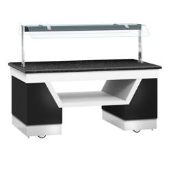 Refrigerated Salad Bar BELFAST - 2000mm - with Refrigerated Frost Top + Flat Glass Sneeze Guard - on Castors - Black