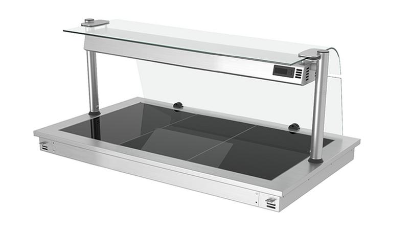 Inbouw warmhoudplaat RVS - 1135mm - 3x GN 1/1 - 1,35 kW - met glazen oppervlak - met glazen hoestscherm
