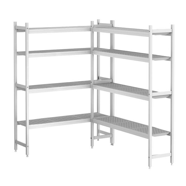 Scaffale in alluminio anodizzato - Composizione a L (angolare) - Profondità: 360mm - 4 ripiani - Portata: 600kg per ripiano