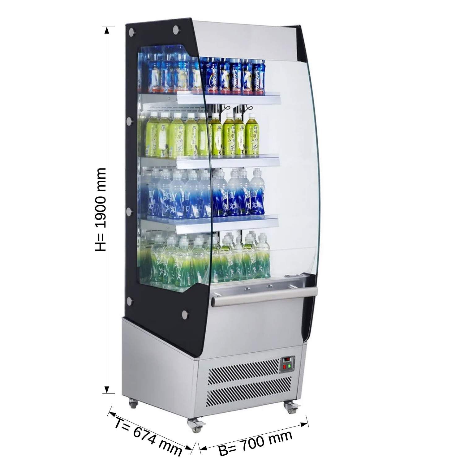 Vitrine murale réfrigérée - Libre-service - 700mm - 420L - avec 3 étagères - avec rideau de nuit