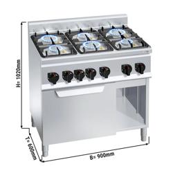 Gasfornuis - Lorenzo 600 - 900x600mm - 32,0 kW - 6 pits - incl. gas statische oven - 3,5 kW