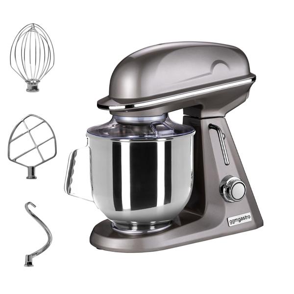 Planetmixer - 7 l - 350 W - inkl. visp, flatblandare och degkrok - bänkmodell - grauguld
